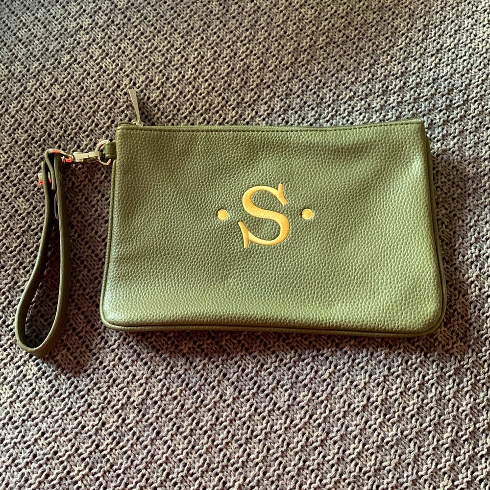 Army Green Monogrammed ‘S’ Wristlet